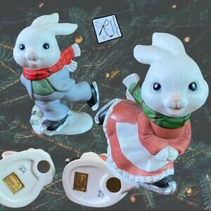 Homco 5305 Winter Ice Skating Bunny Couple Figs